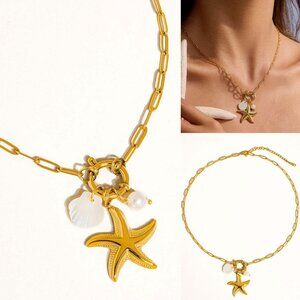 Sahara 18K Gold Non-Tarnish Summer Star and Shell Necklace